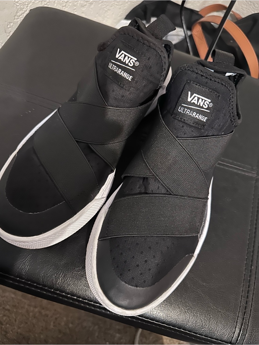 Vans Ultrarange Black Slip-On Sneakers with White Soles